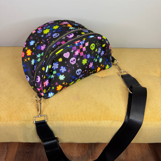 The Roni Nylon Crossbody - Skull Check Floral Star