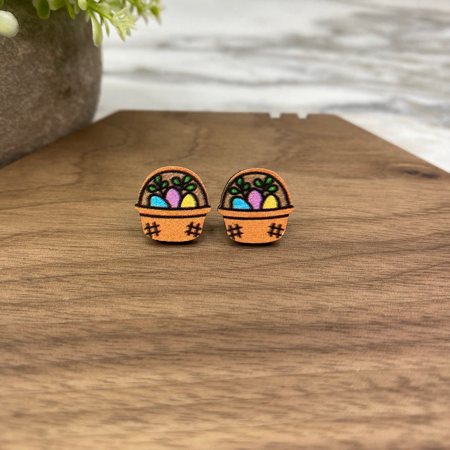 Wooden Stud Earrings - Easter - #7