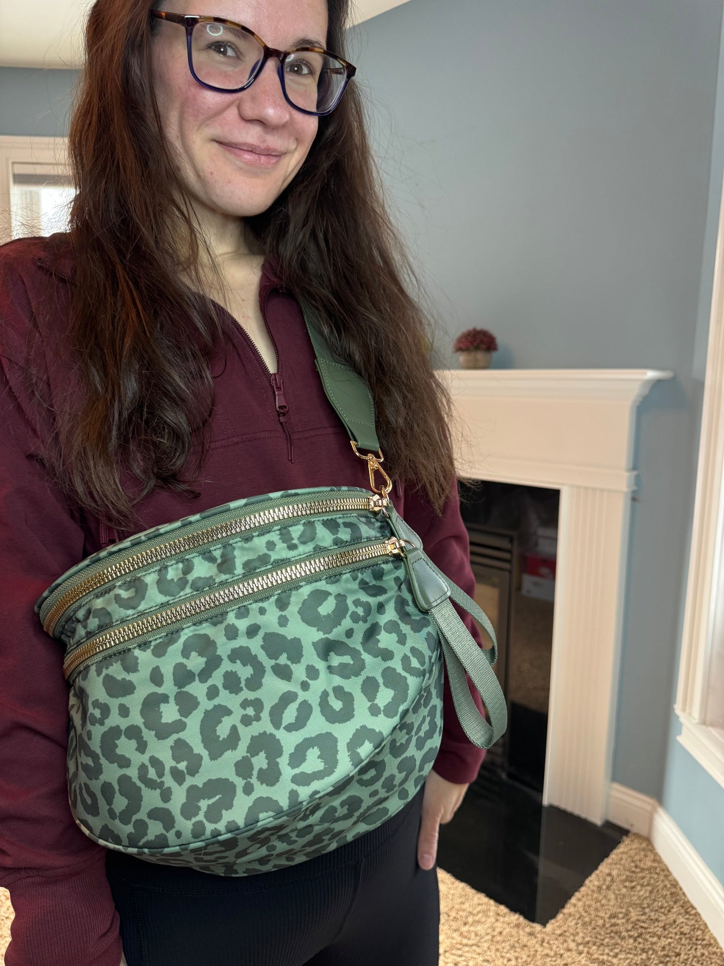 The Roni Nylon Crossbody - Animal Print Dark Green