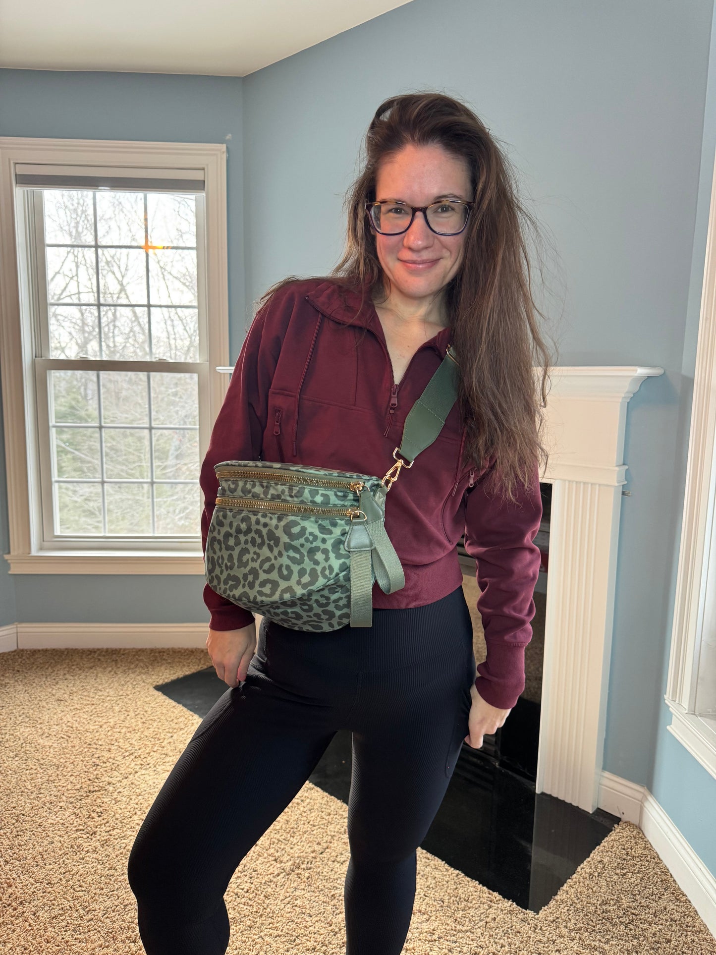 The Roni Nylon Crossbody - Animal Print Dark Green