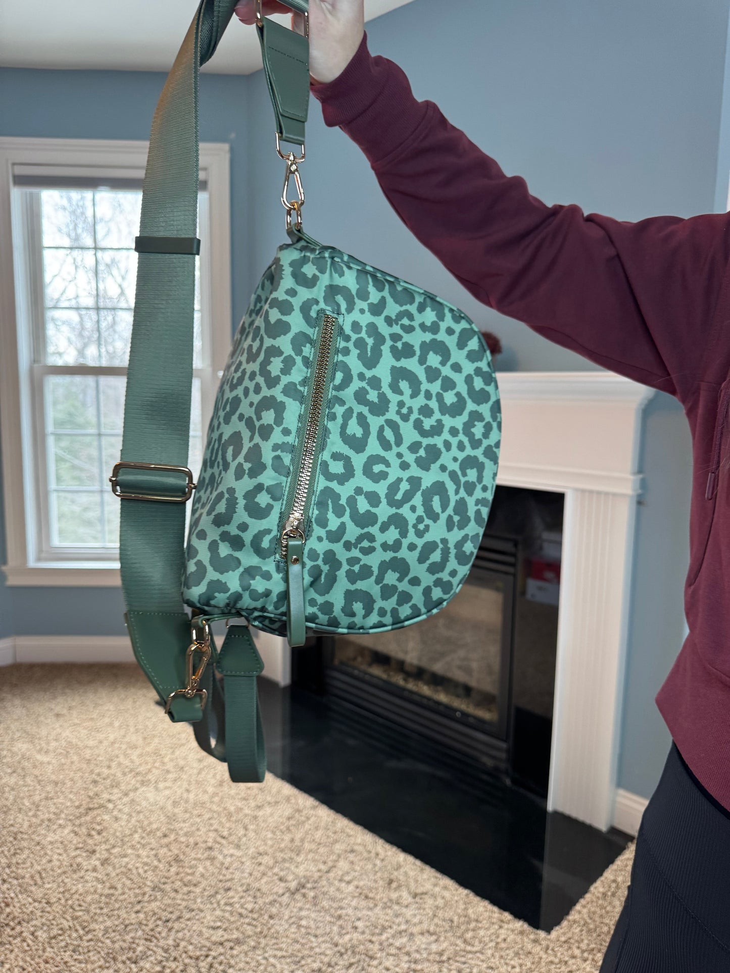 The Roni Nylon Crossbody - Animal Print Dark Green