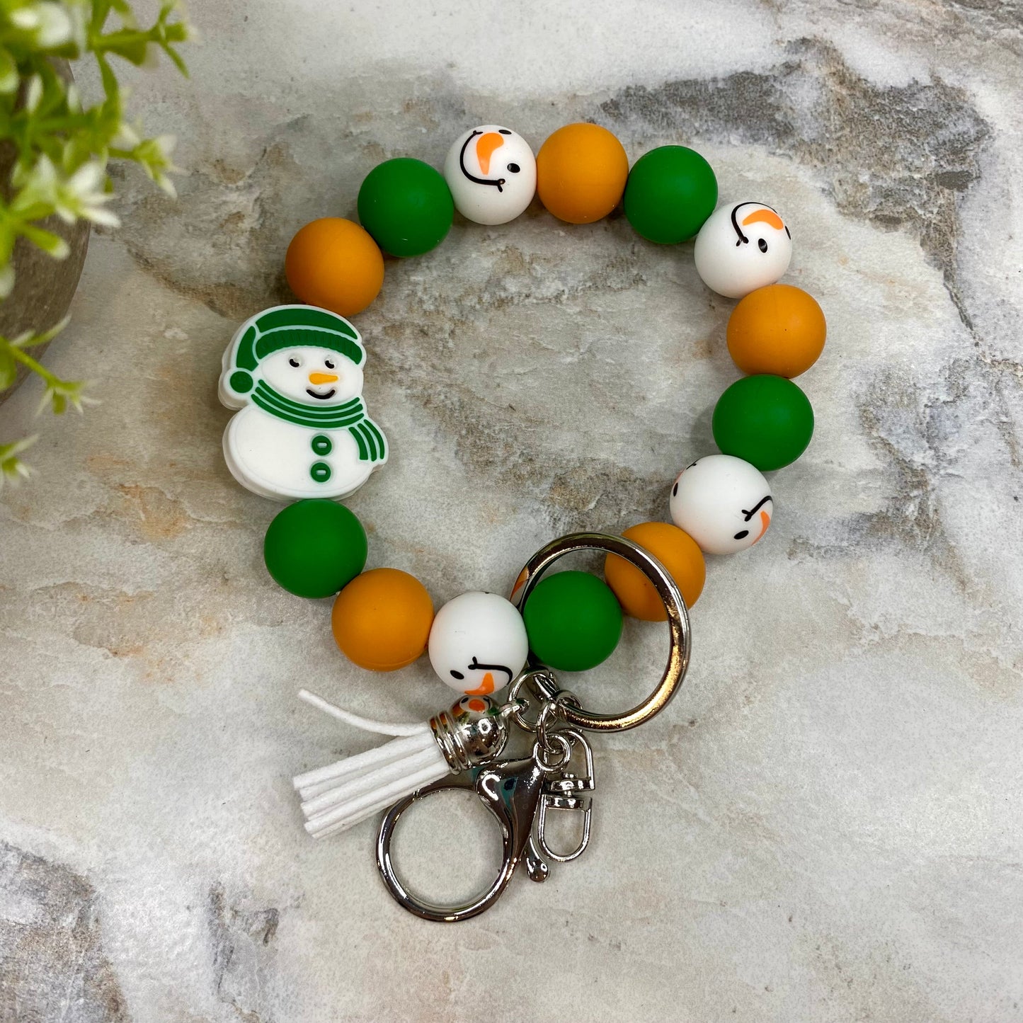 Silicone Bracelet Keychain - Christmas Winter - Green Orange Snowman