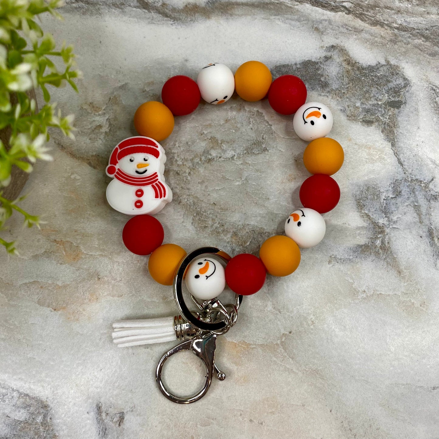 Silicone Bracelet Keychain - Christmas Winter - Red Orange Snowman