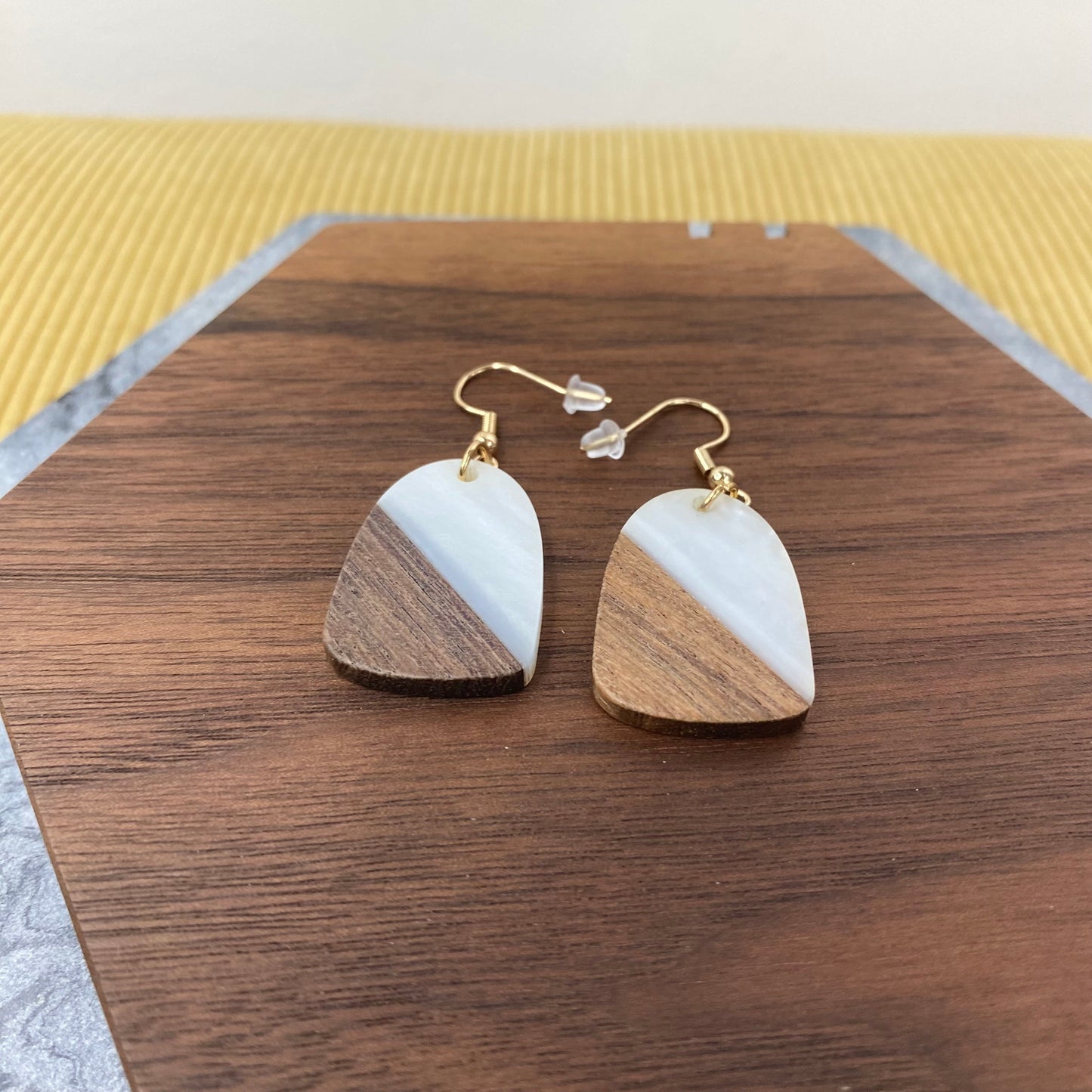 Dangle Earring - Wood & Acrylic - Bell-Shaped