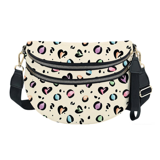 The Roni Nylon Crossbody - Animal Print Multi Color Hearts