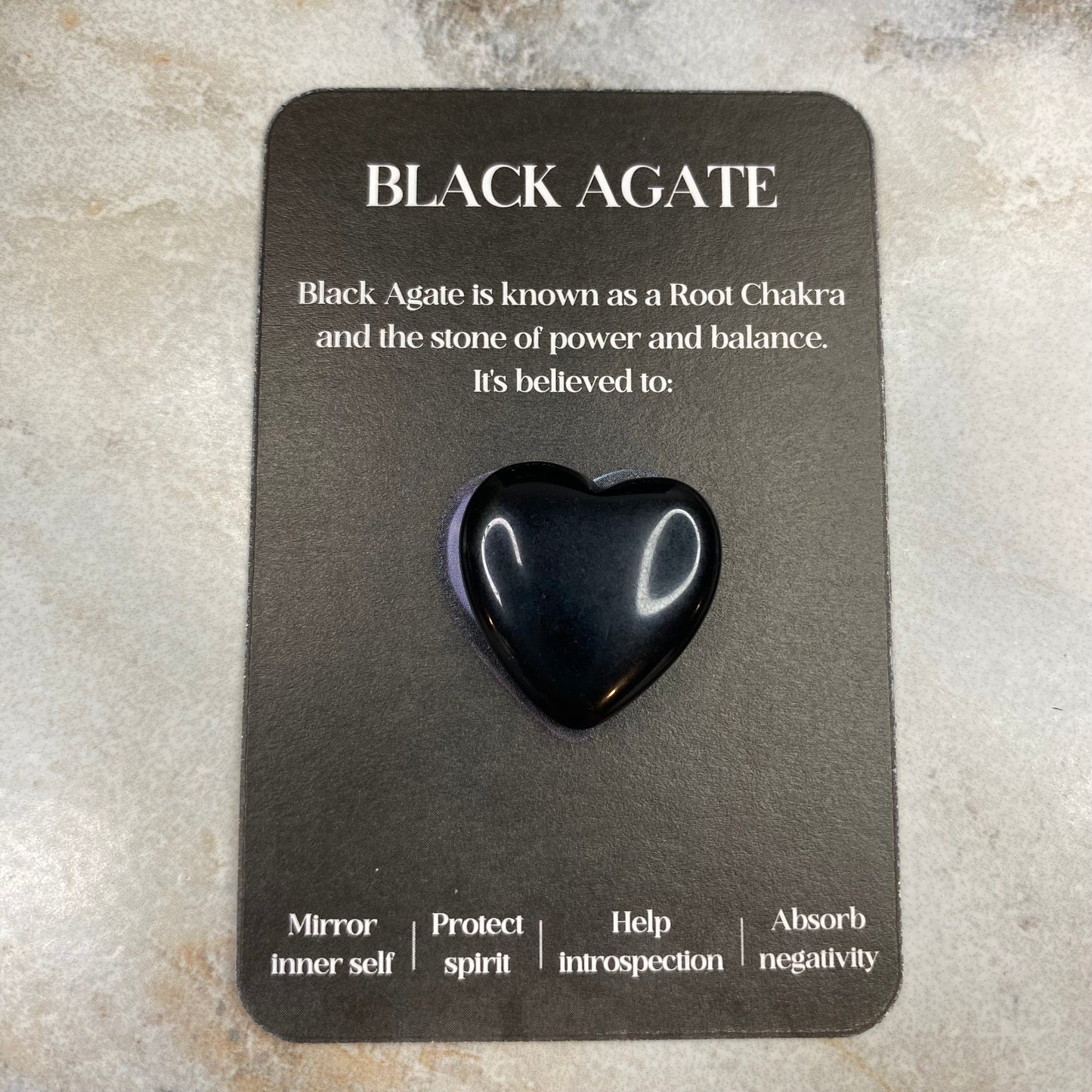 Heart Stone & Description Card - Black Agate