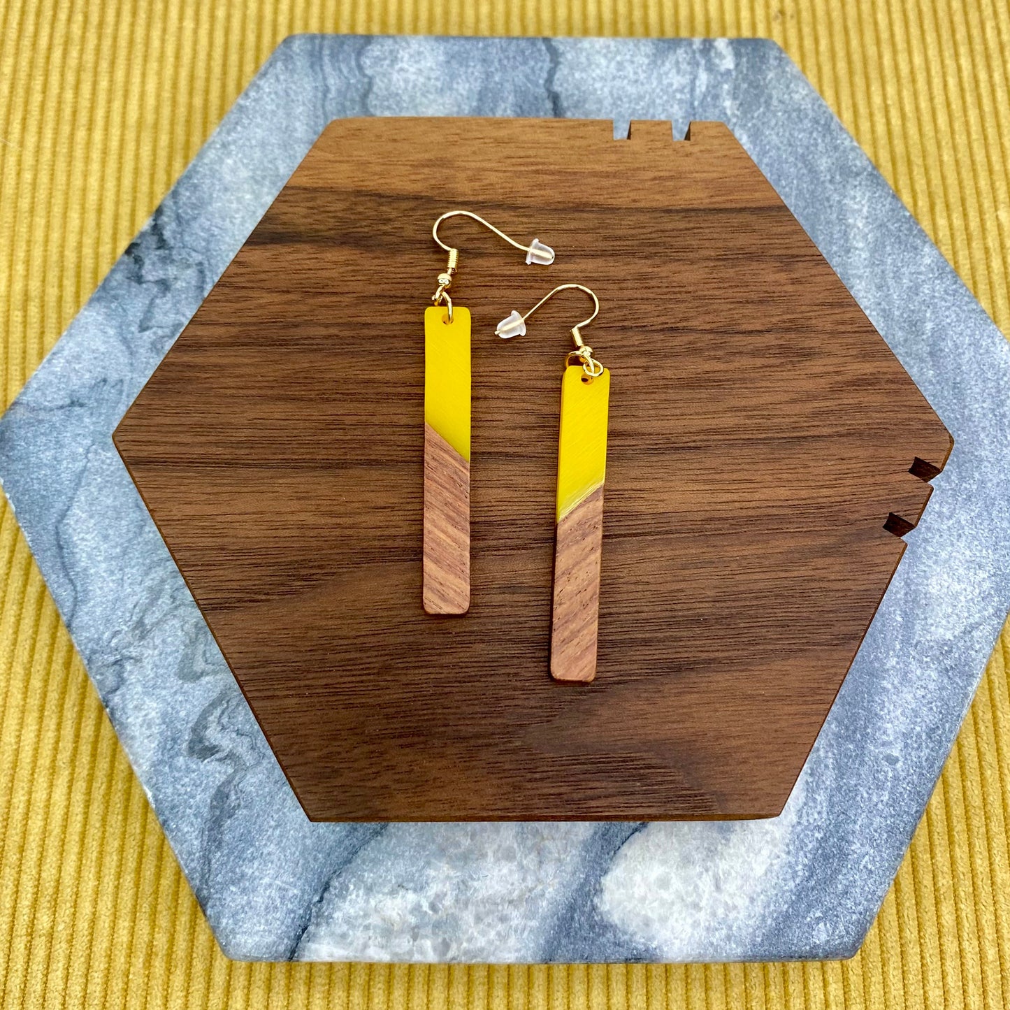 Dangle Earring - Wood & Acrylic - Rectangle