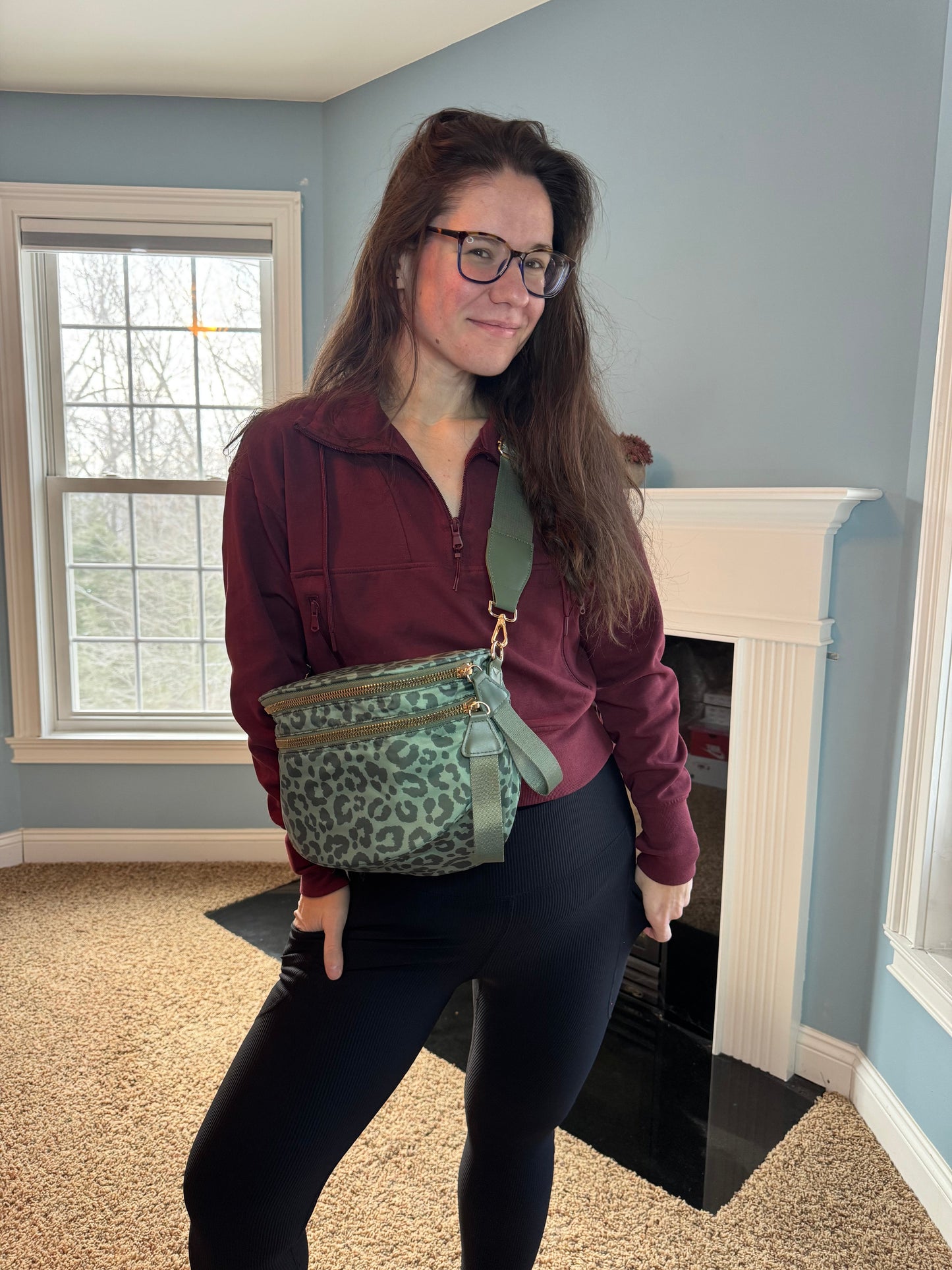 The Roni Nylon Crossbody - Animal Print Dark Green