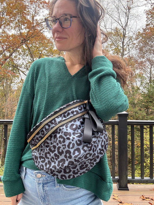 The Roni Nylon Crossbody - Animal Print Grey with Black