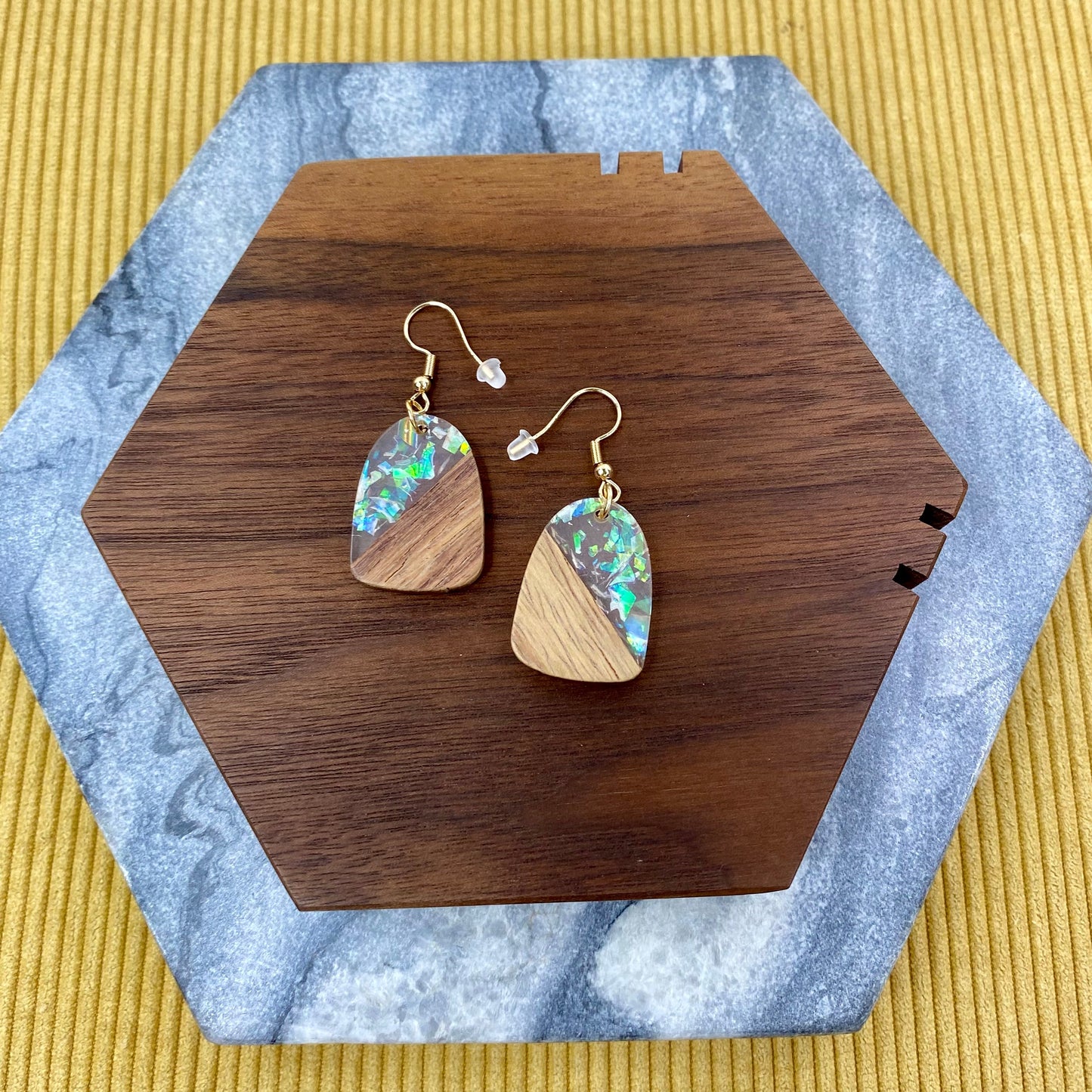 Dangle Earring - Wood & Acrylic - Bell-Shaped