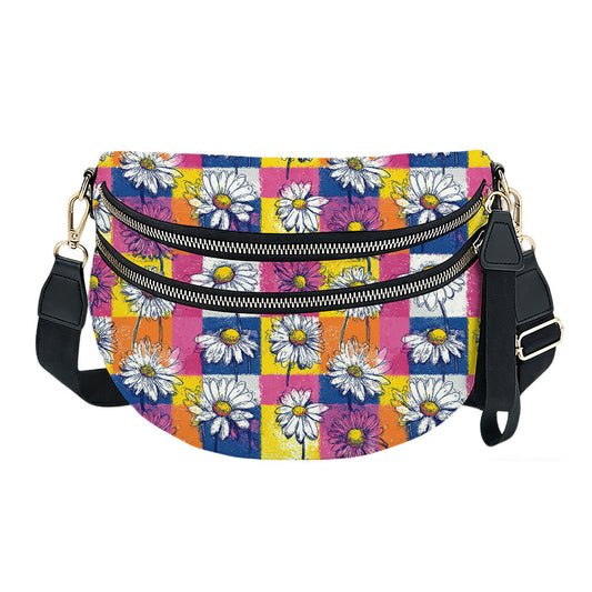 The Roni Nylon Crossbody - Colorful Checkered Daisy Floral