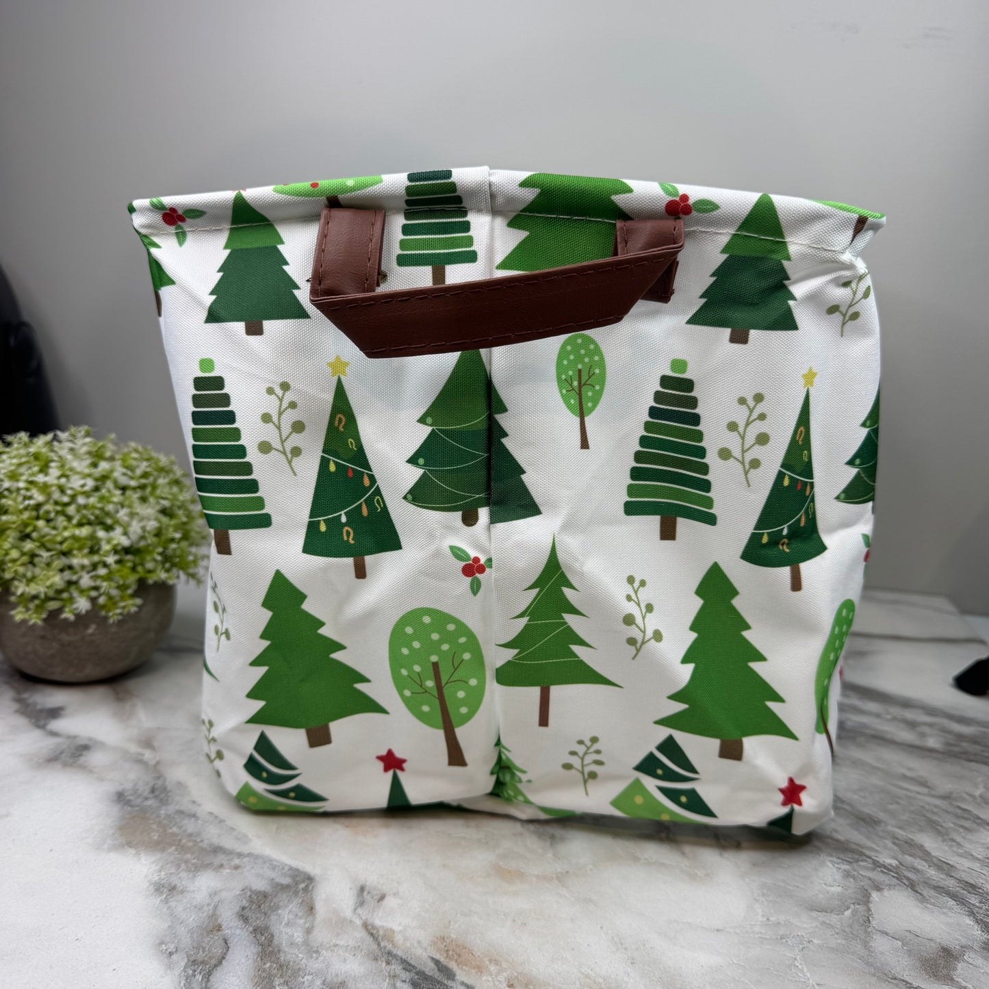 Pop Up Canvas Basket - Green Christmas Trees