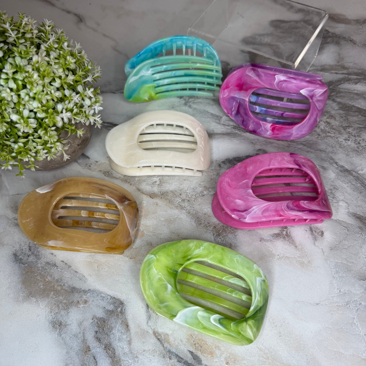 Flat Hair Clip - Large Marble